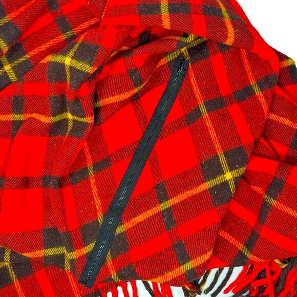 Vintage Faribo Faribault Woolen Mill Red Plaid Poncho Blanket Stadium Throw - Picture 4 of 6